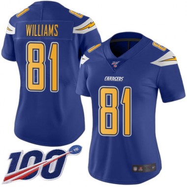 Los Angeles Chargers NFL Football Mike Williams Electric Blue Jersey Women Limited 81 100th Season Rush Vapor Untouchable